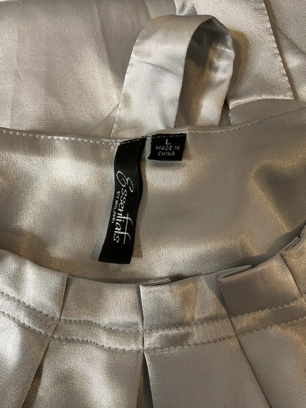 Essentials Sleeveless Satin Pleated Neck Shell Top - metallic Silver L - Picture 7 of 12
